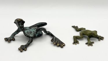 Two small bronze frogs, one by Peter Smit signed to the bottom the other by Michael Story also