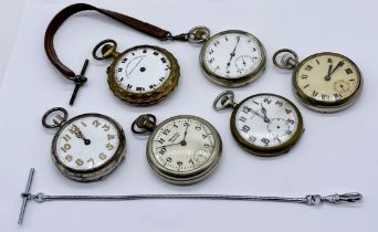A collection of silver plated and other pocket watches including Mephisto, Westclox Pocket Ben,