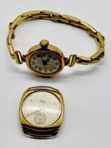 A 9ct gold Avia watch (no winder) along with a Victorian 9ct rose gold watch on rolled gold strap