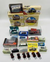 A collection of mainly boxed die-cast vehicles including Corgi Classics buses, Oxford Commercials,