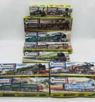 A collection of ten boxed Rosebud Kitmaster plastic scale models steam and diesel locomotives