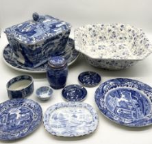 A collection of various antique blue and white china including a Stevenson Blue & White transfer