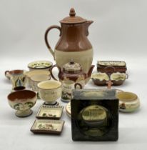 A collection of ceramics, mostly Torquay Ware including candlestick holder, butter dish, lot also