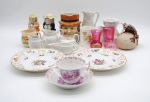 A quantity of various ceramics and glassware, including Staffordshire pottery, lustre ware, a figure