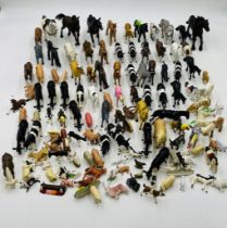 A collection of plastic farm yard animal's toys (Britains, Schleich etc) including horses, bulls,