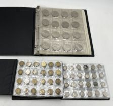 Three folders of various coinage including 3d's, commemorative crowns etc.