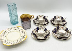 A collection of china and glass including four cobalt and gilt Coalport trios