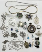 A collection of 925 silver jewellery along with a silver half hunter pocket watch (A/F)