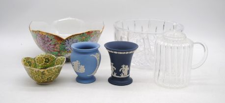 A small quantity of ceramics and glassware, including two Wedgwood Jasperware vases, an Oriental