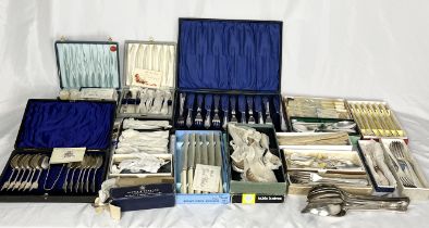 A large collection of boxed silver plated cutlery, tableware etc.