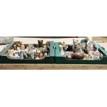 A large collection of ceramic cats over two boxes, includes Beswick, Kats & Co etc. over 3 shelves