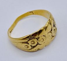 An unmarked 18ct gold (tested) ring, weight 5.9g