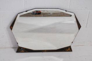 A wall hanging mirror with Chinoiserie detailing and bevel edged glass - length 75cm, height 50cm