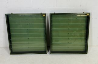 A pair of wall hanging display cabinets with Perspex fronts, made by Picture Pride Displays -