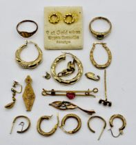 A collection of scrap 9ct gold (some stones present) total weight 15.5g