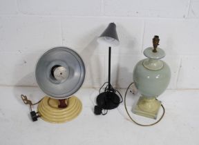 A vintage 'The Barber' heat lamp, along with an anglepoise style lamp and one other