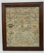 An antique framed sampler by Mary Woods, dated 1800, overall size 35cm x 30.5cm