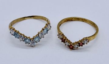 Two 9ct gold wishbone shaped dress rings, sizes O 1/2 & P