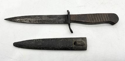 A wooden handled dagger and metal sheath - possibly a WW1 German trench dagger but no visible marks