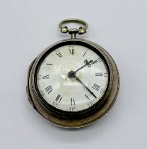 A hallmarked silver pair cased watch, the fusee movement signed S. Narcock, London, number 3845.