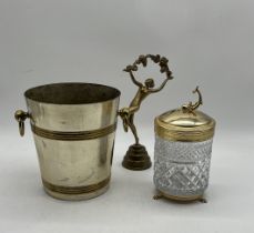 A champagne bucket along with an ice bucket and Art Nouveau style nude figure