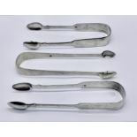Three pairs of hallmarked Exeter silver sugar tongs dating from early 1800's, total weight 109.5g