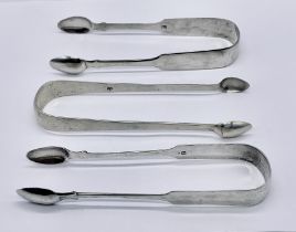 Three pairs of hallmarked Exeter silver sugar tongs dating from early 1800's, total weight 109.5g