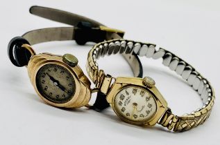 A Rotary 9ct gold ladies watch on expandable strap along with another 9ct gold watch on leather