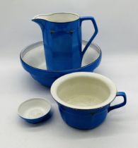 A large blue jug and bowl set, marked S Ltd (Made in Britian) to underside, along with matching