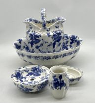 A blue and white jug and bowl set by A Dunn, New Street, Birmingham. Jug has a crack to rim along