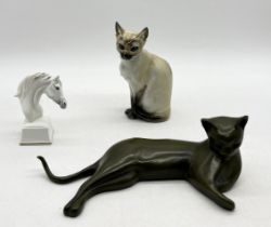 A Hutschenreuther Germany porcelain model of a Siamese cat - Approx height: 19.5cm, along with a