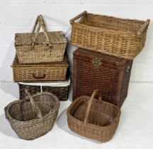 A collection of various wicker baskets, hampers etc.