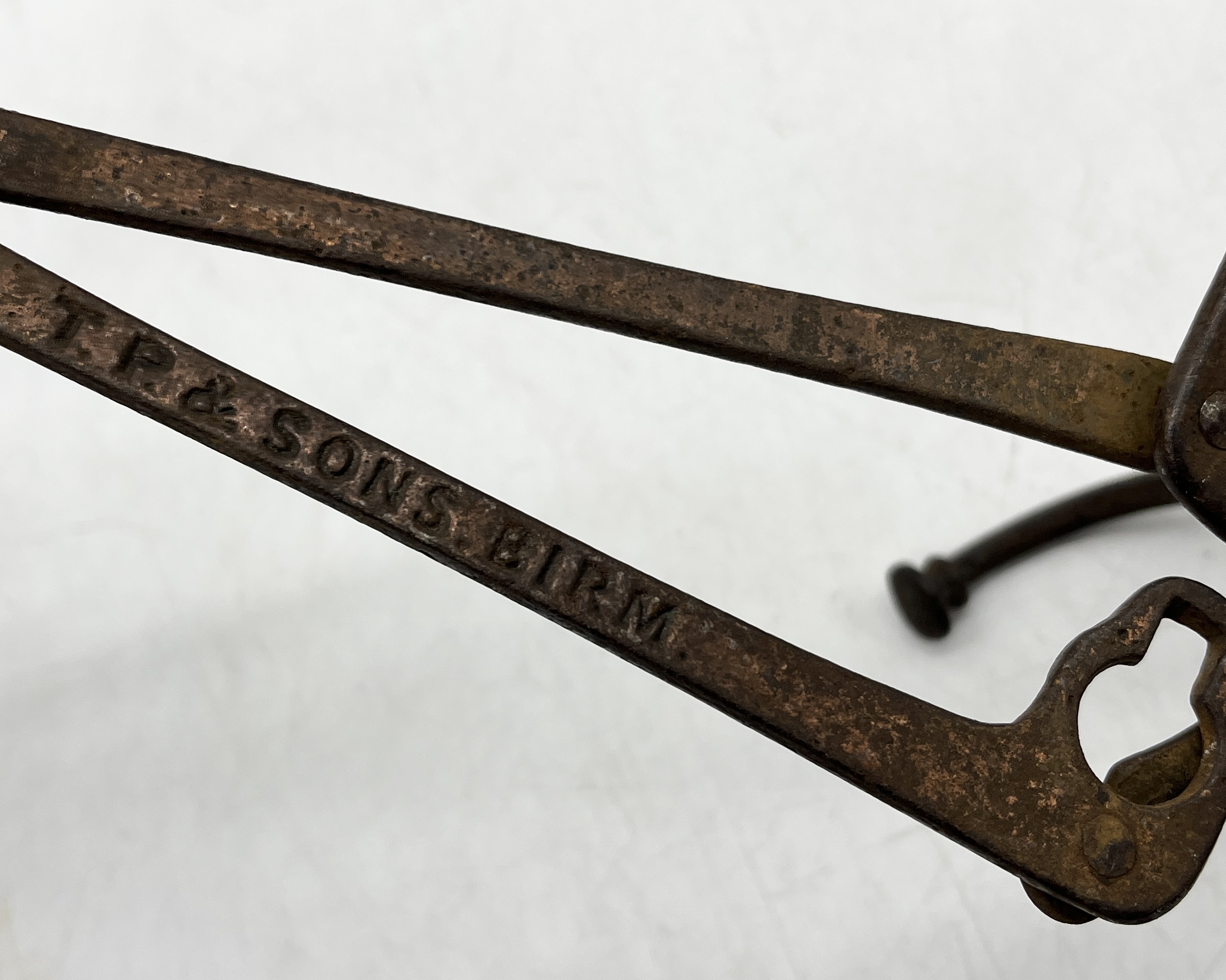 An assortment of items including antique folding set of coat hooks, ink well, lead figure, glasses - Image 6 of 7