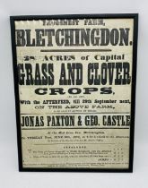 A framed antique auction advertising poster for Frogsnest Farm, Bletchingdon "28.5 Acres of