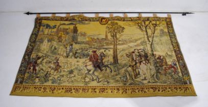 A large tapestry wall hanging depicting a classical scene, with fixings - size of tapestry: length