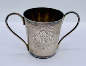 A French hallmarked silver two handled cup, weight 88.2g