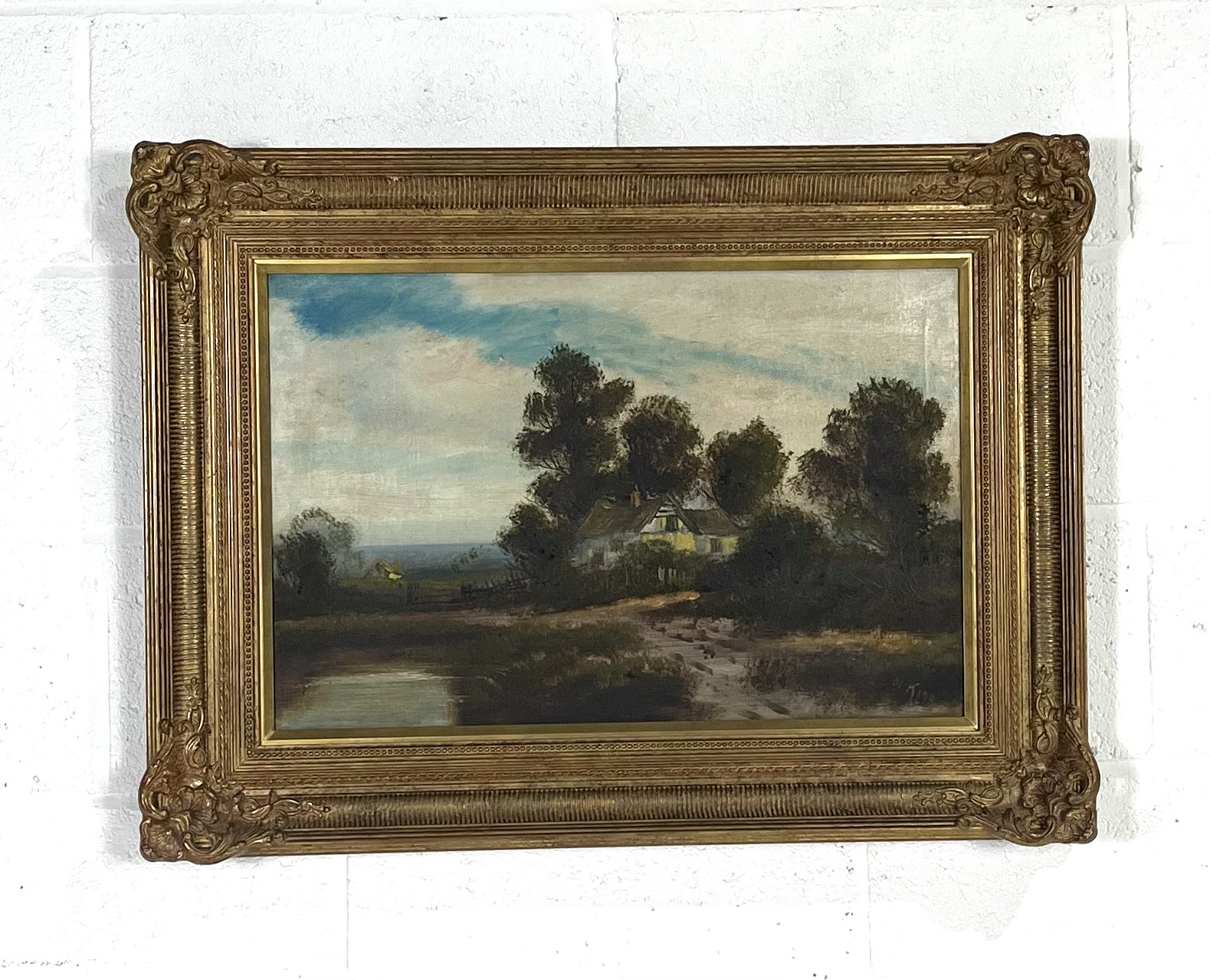 An oil on canvas painting of a river scene in an ornate gilt frame, signed W. King, overall size - Image 2 of 6