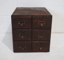 A wooden 'Crusader' set of six filing drawers - length 34.5cm, depth 40cm, height 37cm