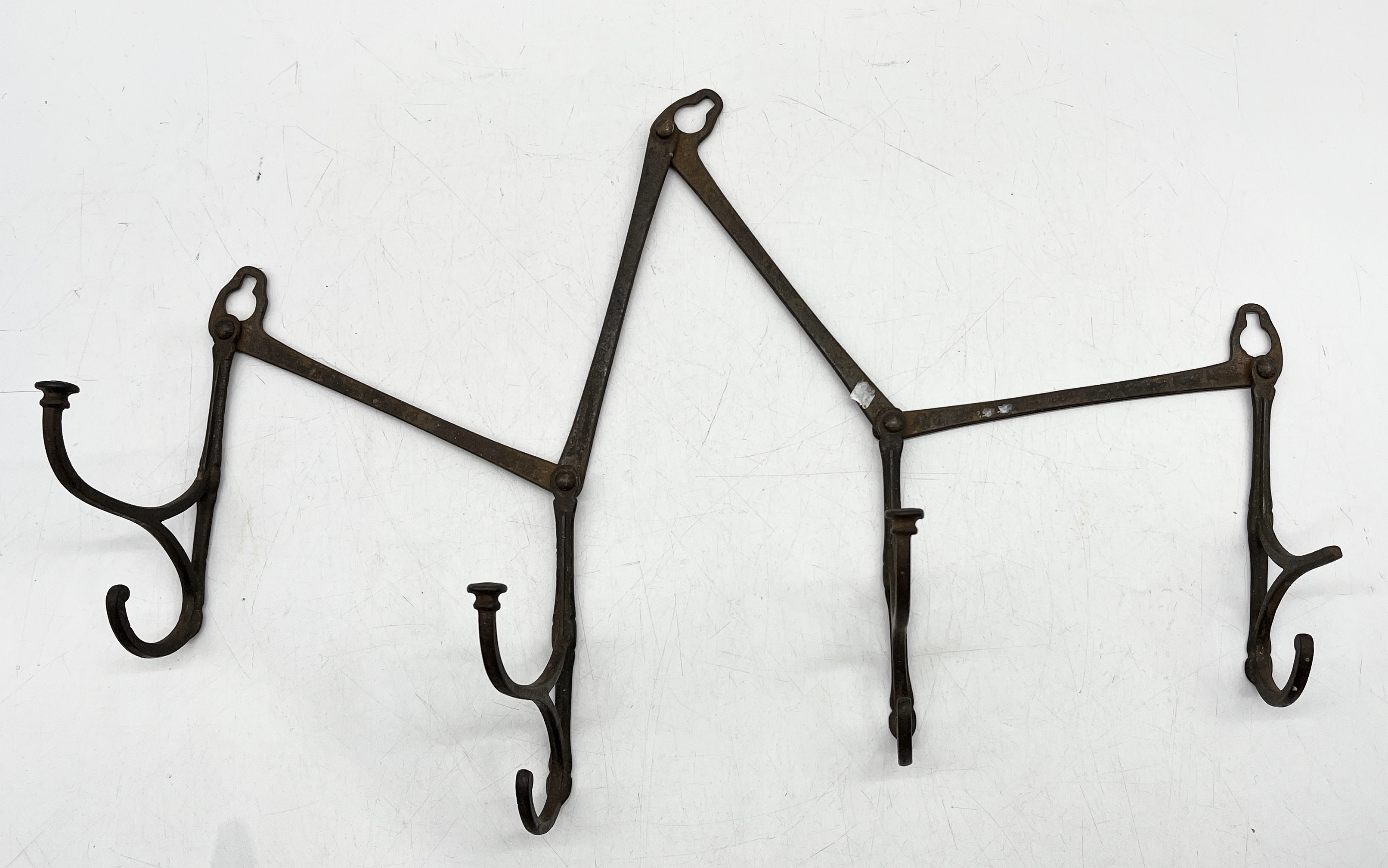 An assortment of items including antique folding set of coat hooks, ink well, lead figure, glasses - Image 5 of 7