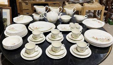 A large Grindley part dinner set showing hunting scenes including teapot, jugs, dinner plates,