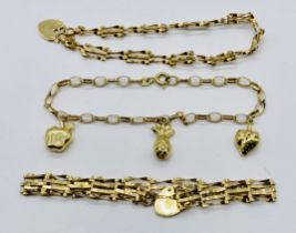 Three 9ct gold bracelets, total weight 8.1g