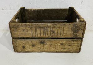 A vintage wooden apple crate, marked Tatworth Fruit Farm (local interest)