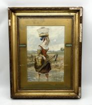 A framed unsigned watercolour after "Crossing the Brook" by Sir Alfred Callcott R.A. Frame and