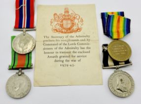 A collection of medals comprising of a WWII 1939-45 and Defence Medal, a Great War Medal named to