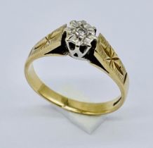 A 9ct gold diamond solitaire in illusion setting. Size L