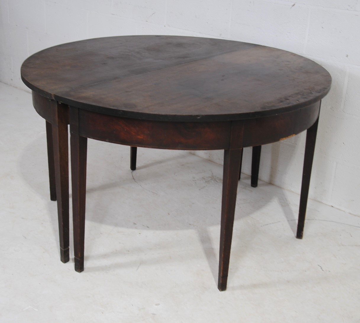 A pair of Georgian mahogany demi lune tables, raised on tapering legs - Image 3 of 8