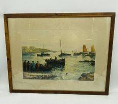 A framed aquatint of sailing boats in a harbour, signed in pencil by artist A.Lafitte