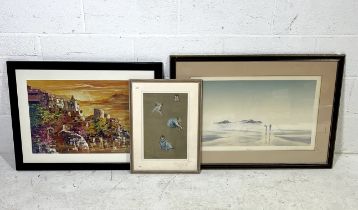 Three framed prints including "Boules" limited edition 33/120 signature illegible, a framed print of