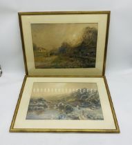 Two framed watercolours signed by artist (indistinct) including "The Village Green, Hambrook,