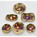 Six hand painted Royal Worcester dishes of various fruits. All signed including Hale, Moreton,
